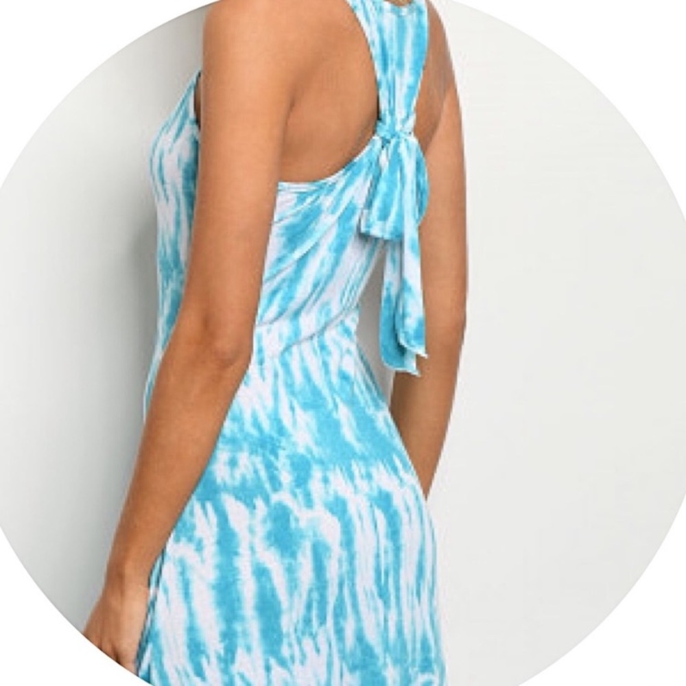 Turquoise Racerback Tye Dye Maxi Dress - Picture 2 of 2
